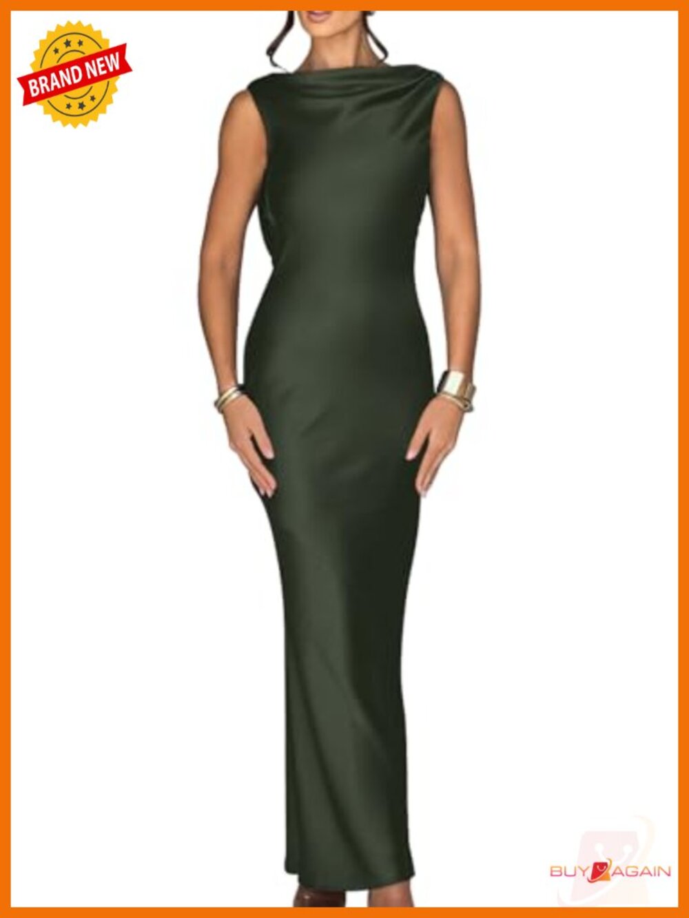 Satin Maxi Dress Sleeveless High Neck Tie Back Cutout Formal Wedding Guest